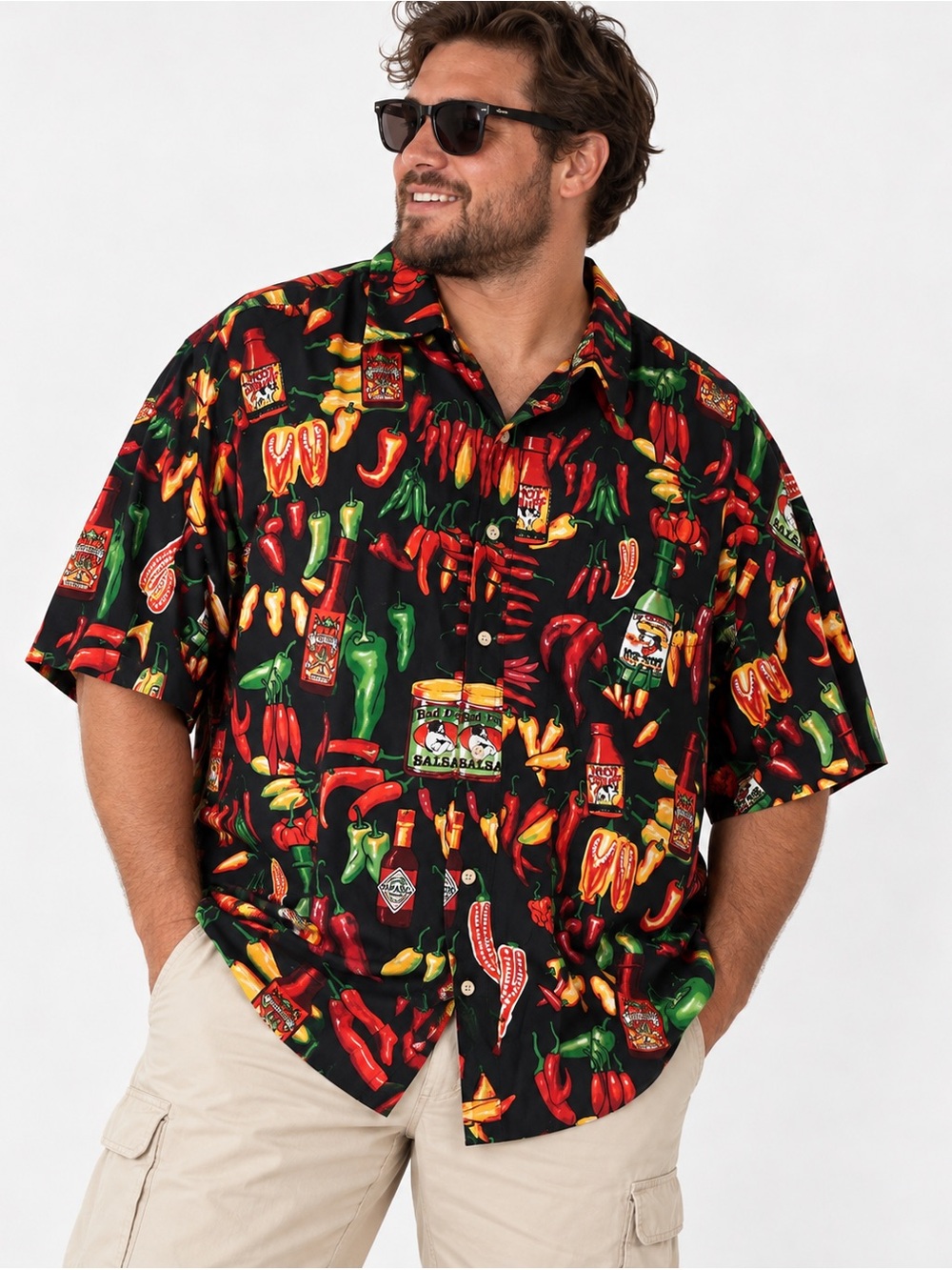 Big Dogs 3X Rayon Chili Pepper Hot Sauce Button Up Shirt Novelty Y2K